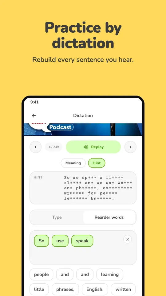 Mimic dictation practice